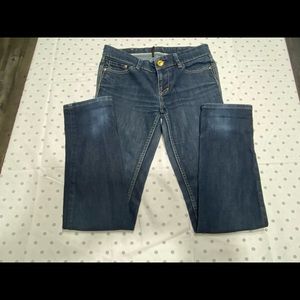 Marc Ecko Princess Red Jeans Sz 5 Dark Wash Straight Leg Stretch Denim